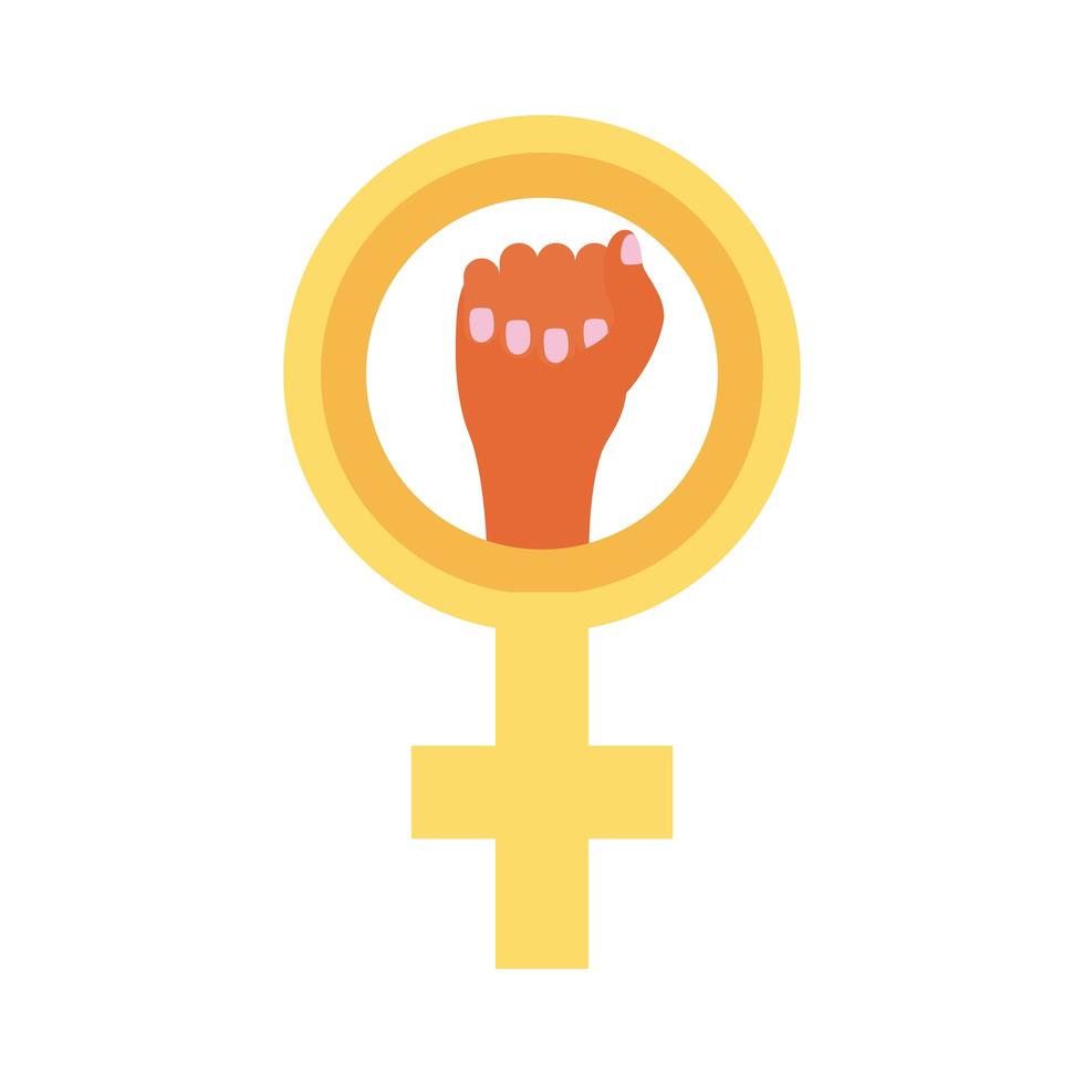 símbolo de género femenino con icono de estilo plano de puño de mano vector