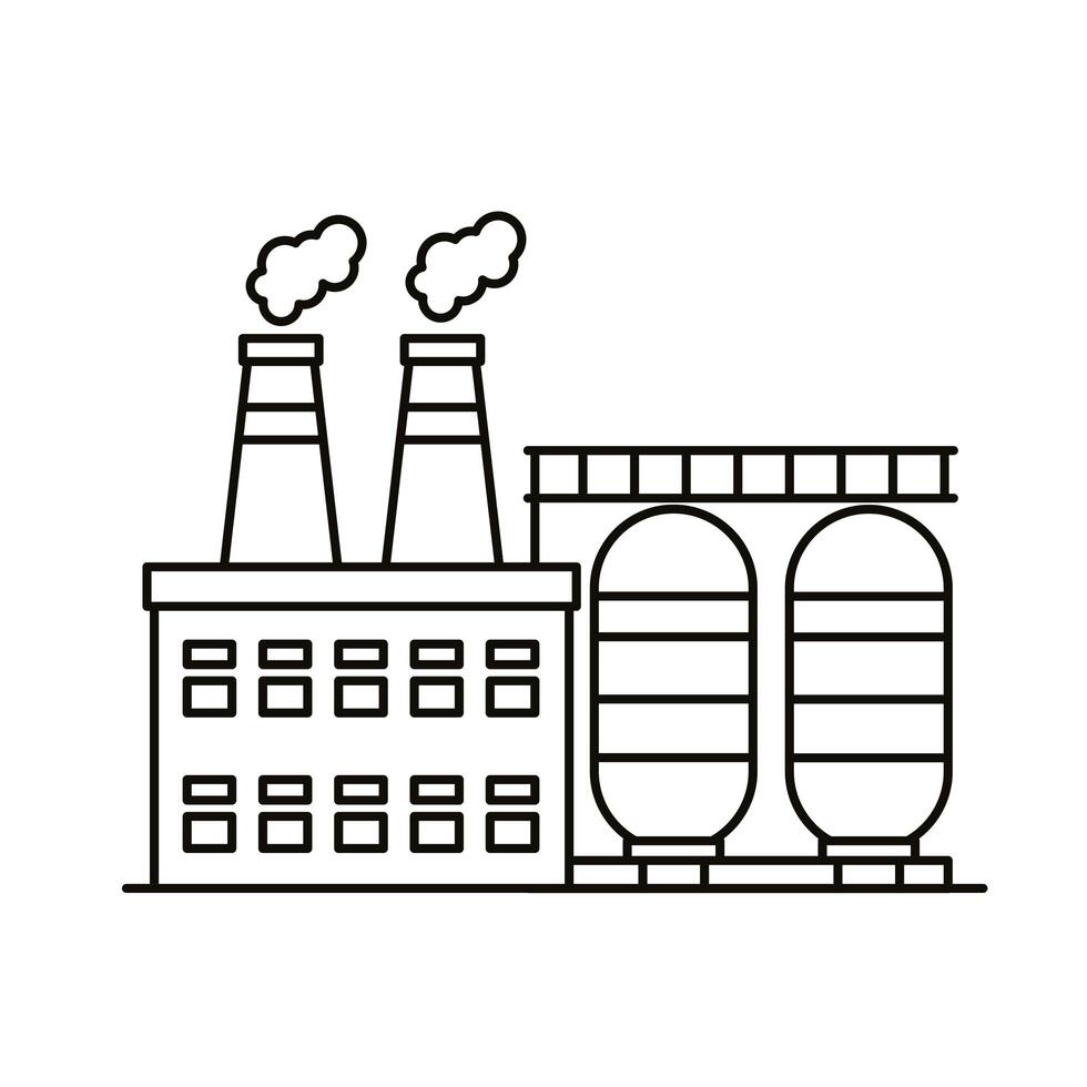 industry factory buildings and chimneys line style icons vector