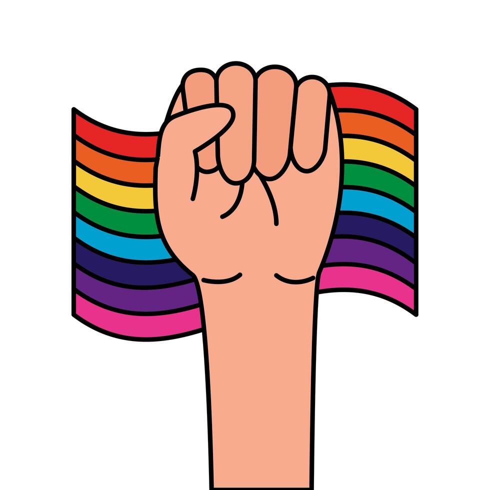 flag gay with rainbow colors and hand fist vector