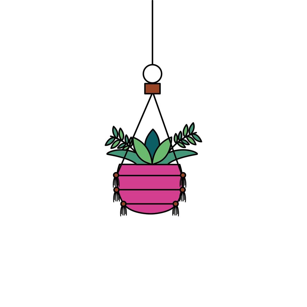 Hanging plant inside pot vector design