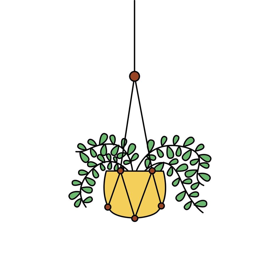 Hanging plant inside pot vector design