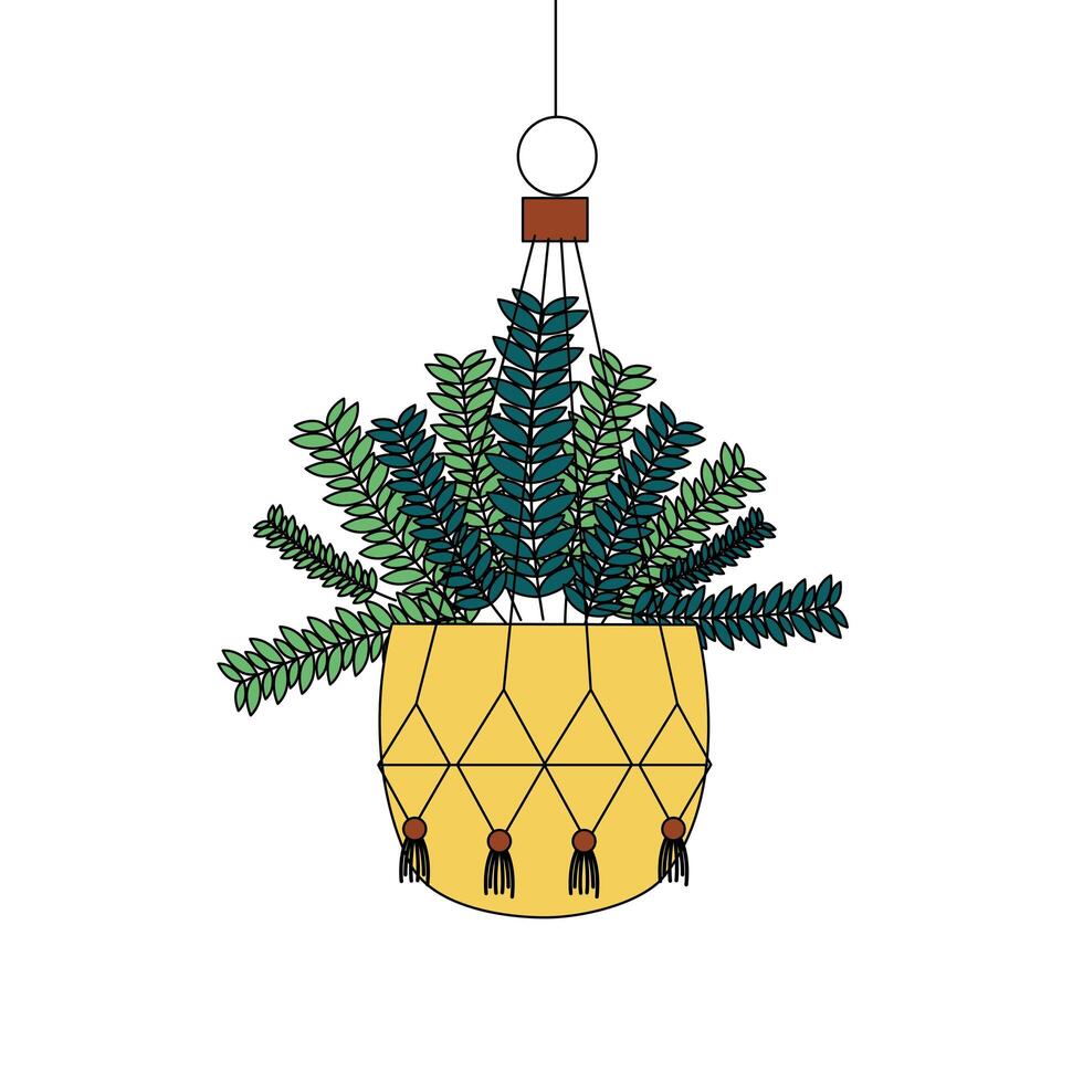 Hanging plant inside pot vector design