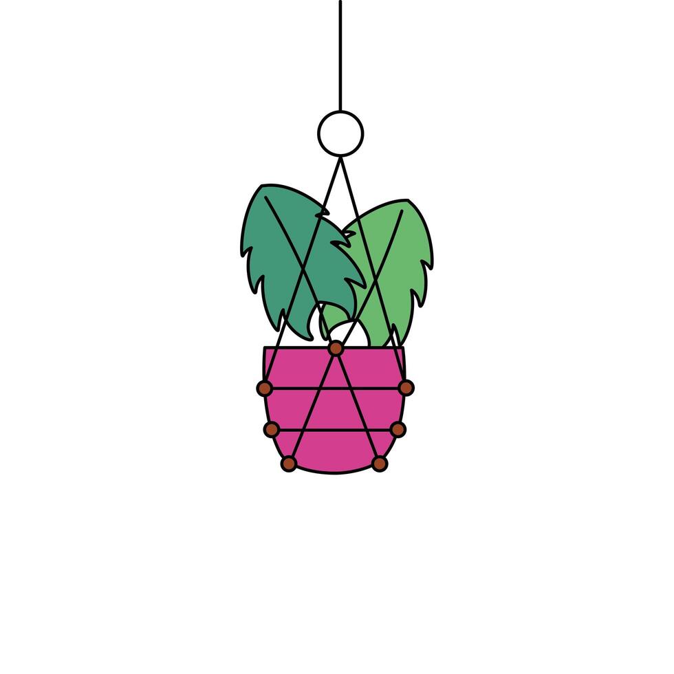 Hanging plant inside pot vector design