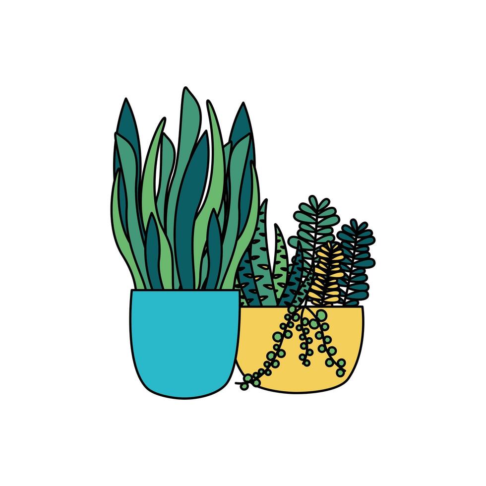 Isolated plants inside pots vector design