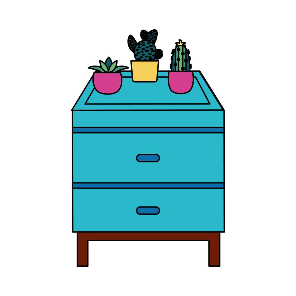 Plants inside pots and furniture vector design