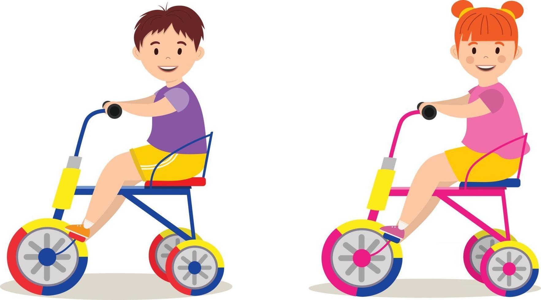 Children ride bicycles  On a white background Vector illustration