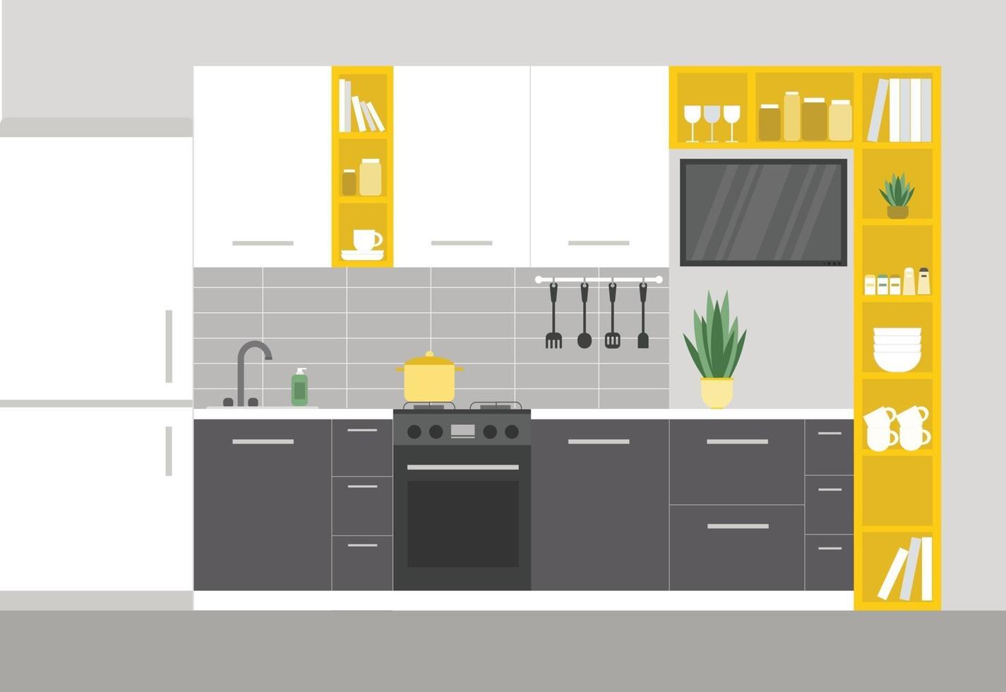 Modern kitchen interior with appliances vector