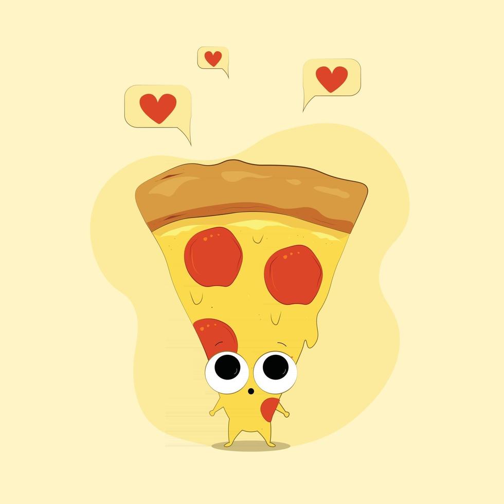 lindo, sonriente, lindo, lindo, pizza, rebanada, vector, moderno, plano, estilo, caricatura, carácter, ilustración, aislado, blanco, fondo, pizza, rebanada, concepto vector