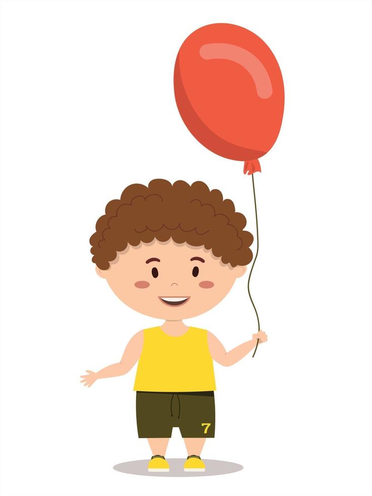 Boy holding a red balloon Vector illustration