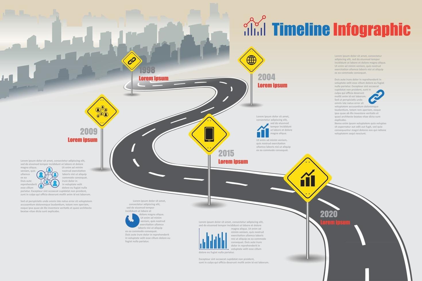 Business road map timeline infographic city designed for abstract background. Template milestone element modern diagram process technology digital. Marketing data presentation chart. vector