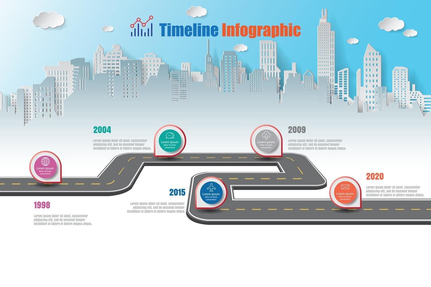 Business road map timeline infographic city designed for abstract background. Template milestone element modern diagram process technology digital. Marketing data presentation chart. vector