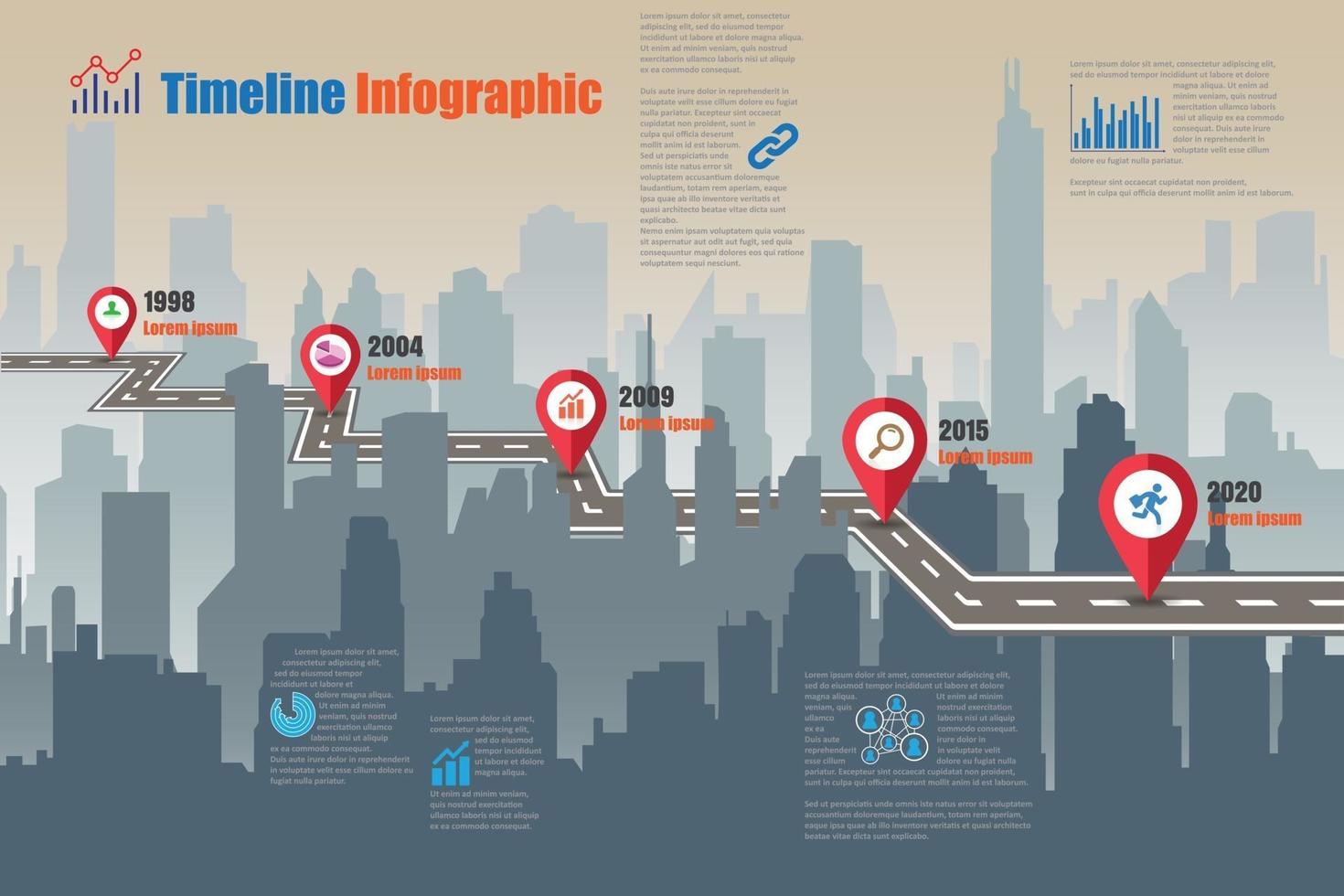 Business road map timeline infographic city designed for abstract background. Template milestone element modern diagram process technology digital. Marketing data presentation chart. vector