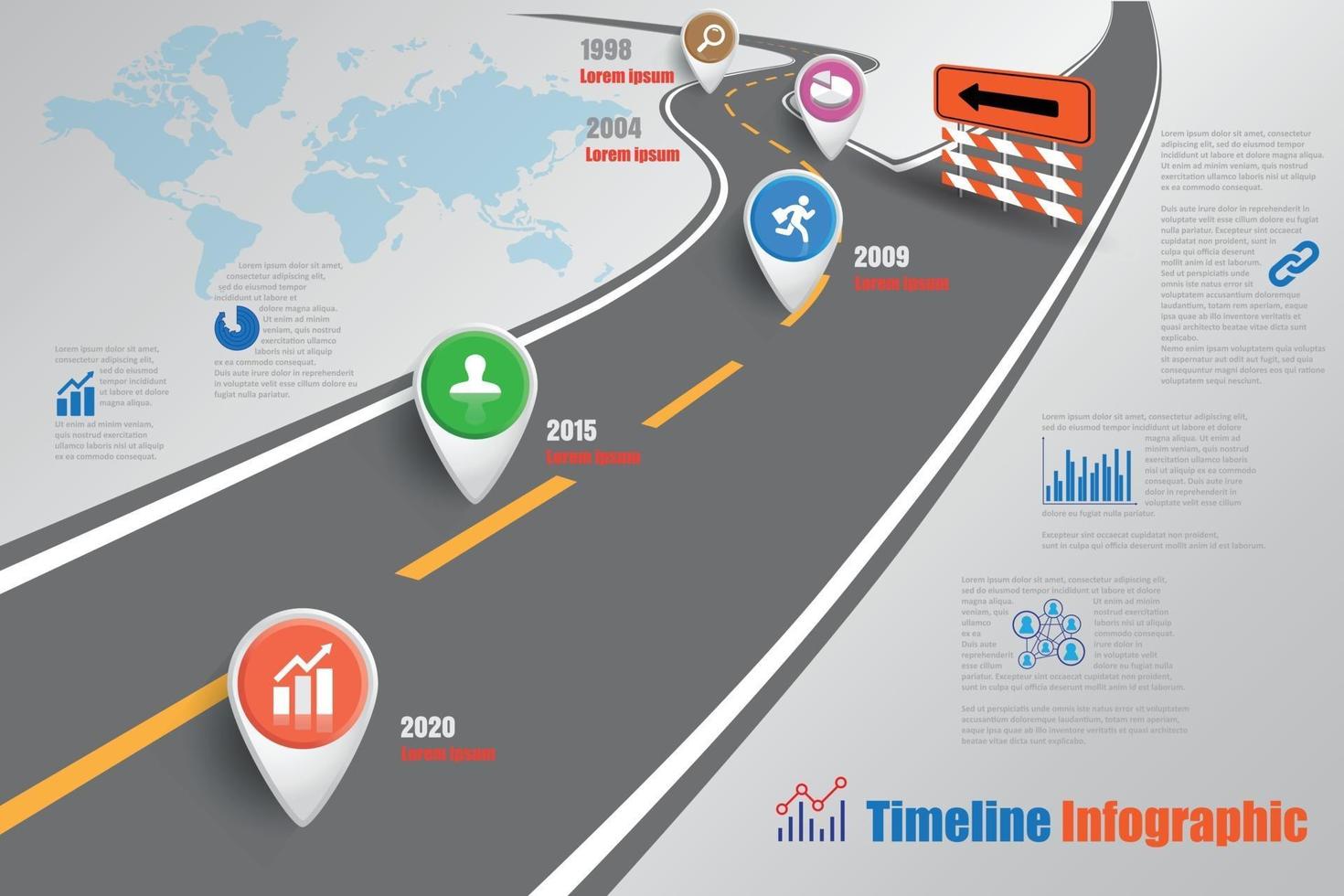 Señales de tráfico de negocios mapa infografía de línea de tiempo diseñada para fondo abstracto. plantilla hito elemento diagrama moderno tecnología de proceso marketing digital presentación de datos gráfico vector