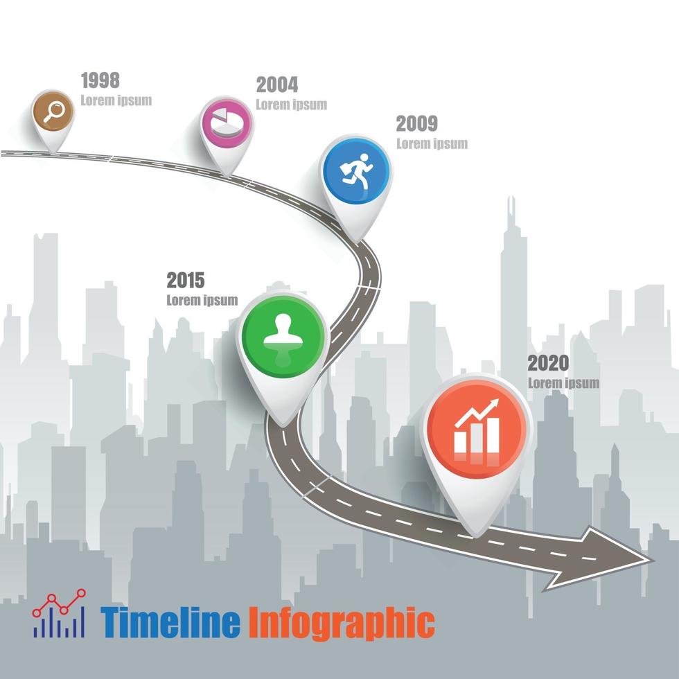 ciudad de infografía de línea de tiempo de mapa de carreteras de negocios diseñado para fondo abstracto. plantilla hito elemento diagrama moderno tecnología de proceso marketing digital presentación de datos gráfico vector