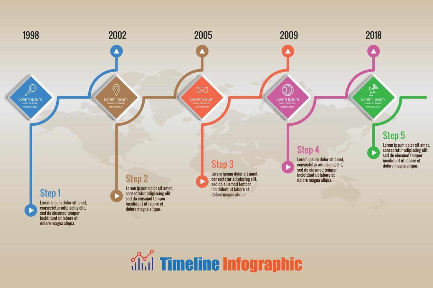 plantilla de diseño, proceso de infografía de línea de tiempo empresarial moderno. se puede utilizar para el diagrama de flujo de trabajo de presentación de datos de tecnología de sitios web de planificación de folletos. vector