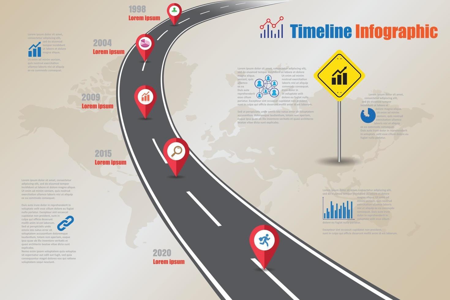 Señales de tráfico de negocios mapa infografía de línea de tiempo diseñada para fondo abstracto. plantilla hito elemento diagrama moderno tecnología de proceso marketing digital presentación de datos gráfico vector