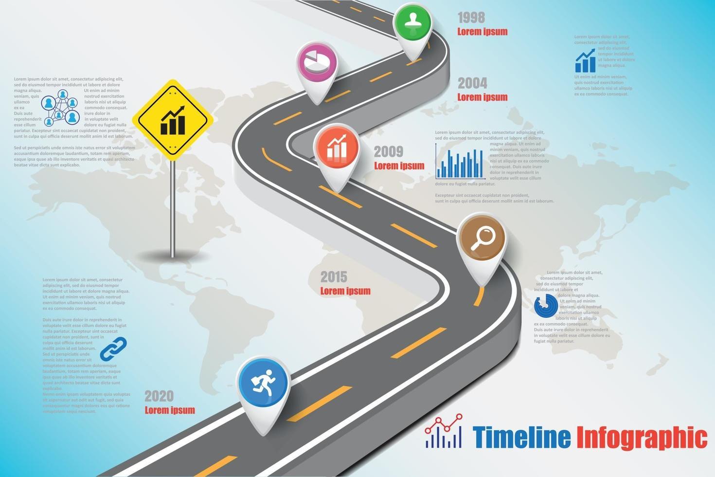 Señales de tráfico de negocios mapa infografía de línea de tiempo diseñada para fondo abstracto. plantilla hito elemento diagrama moderno tecnología de proceso marketing digital presentación de datos gráfico vector