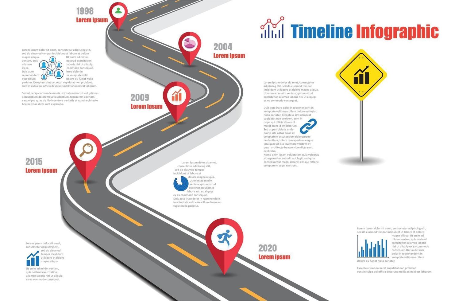 Señales de tráfico de negocios mapa infografía de línea de tiempo diseñada para fondo abstracto. plantilla hito elemento diagrama moderno tecnología de proceso marketing digital presentación de datos gráfico vector