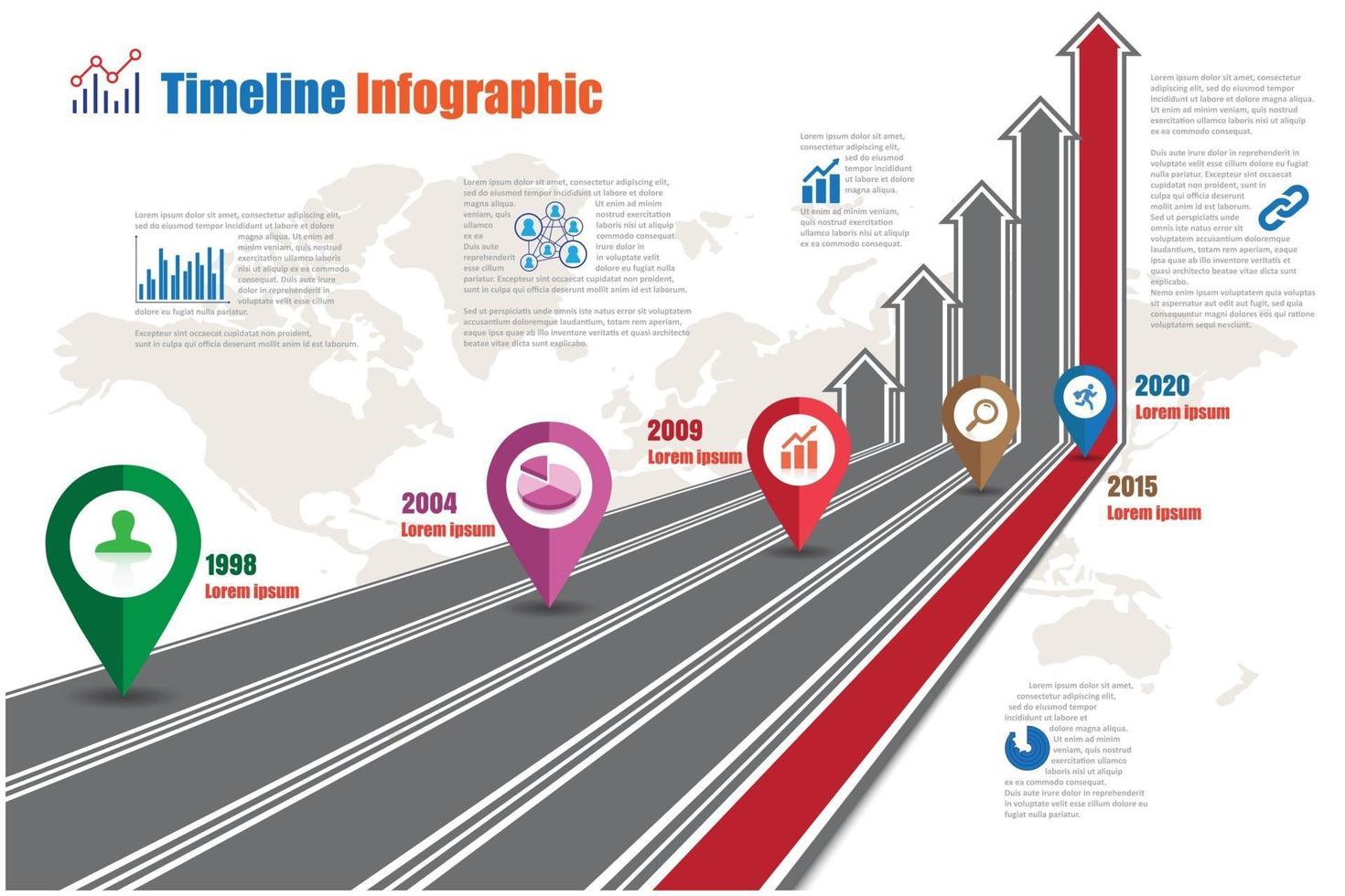 infografía de la línea de tiempo de la hoja de ruta del negocio que crece el diseño de los gráficos para la plantilla abstracta. elemento de hito, gráfico de presentación de datos de marketing digital de tecnología de proceso de diagrama moderno vector