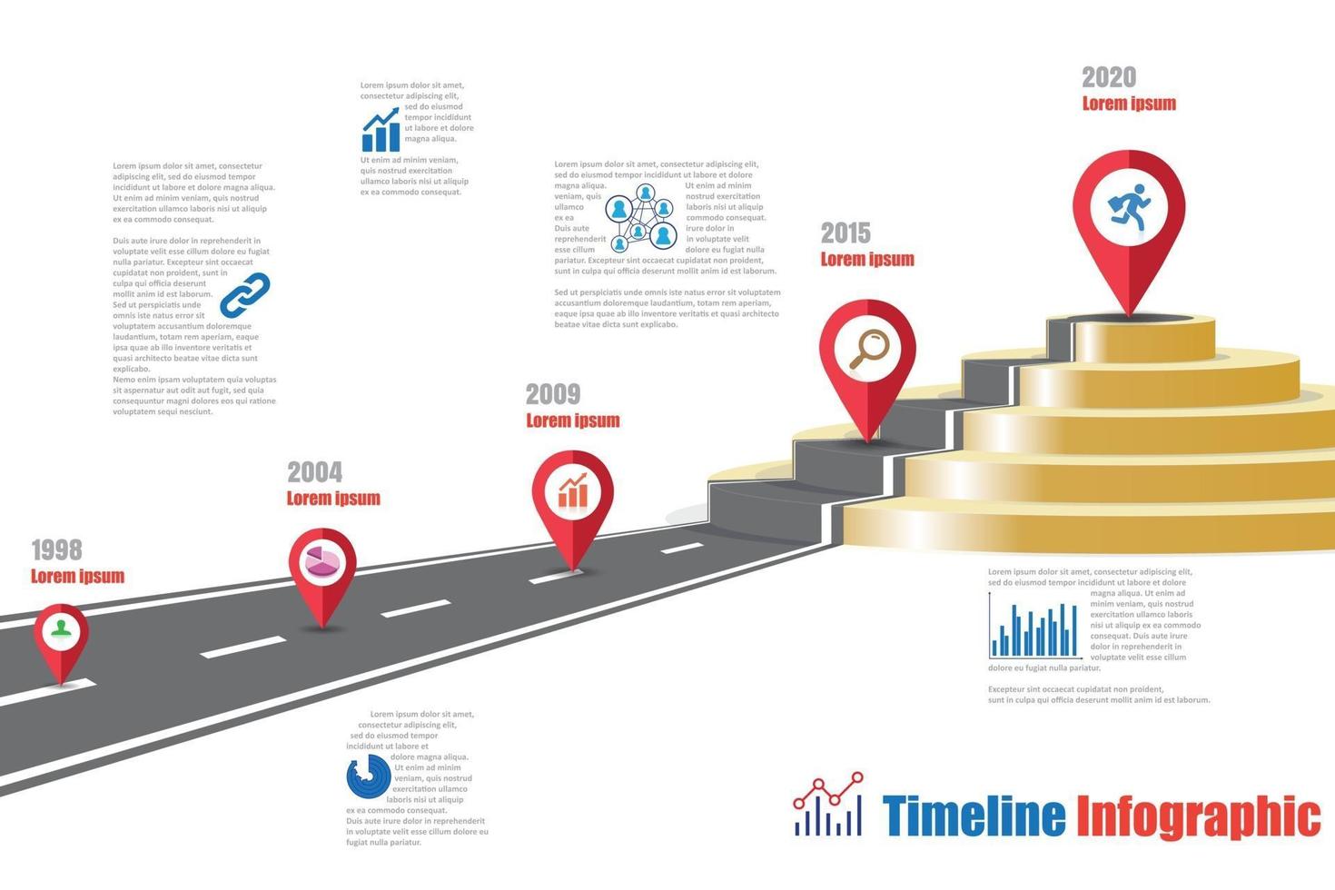 Iluminado camino infográfico de línea de tiempo de negocios 3d para recompensar el podio. diseñado para elemento de hito de plantilla, tecnología de proceso de diagrama moderno, gráfico de presentación de datos digitales. vector