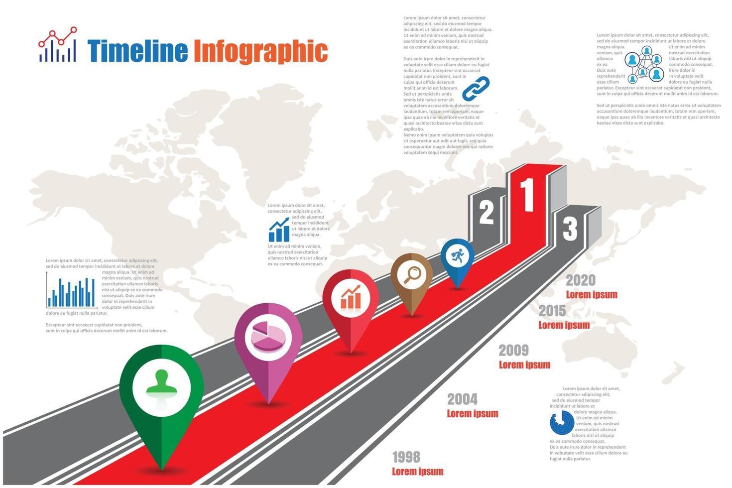 Iluminado camino infográfico de línea de tiempo de negocios 3d para recompensar el podio. diseñado para elemento de hito de plantilla, tecnología de proceso de diagrama moderno, gráfico de presentación de datos digitales. vector