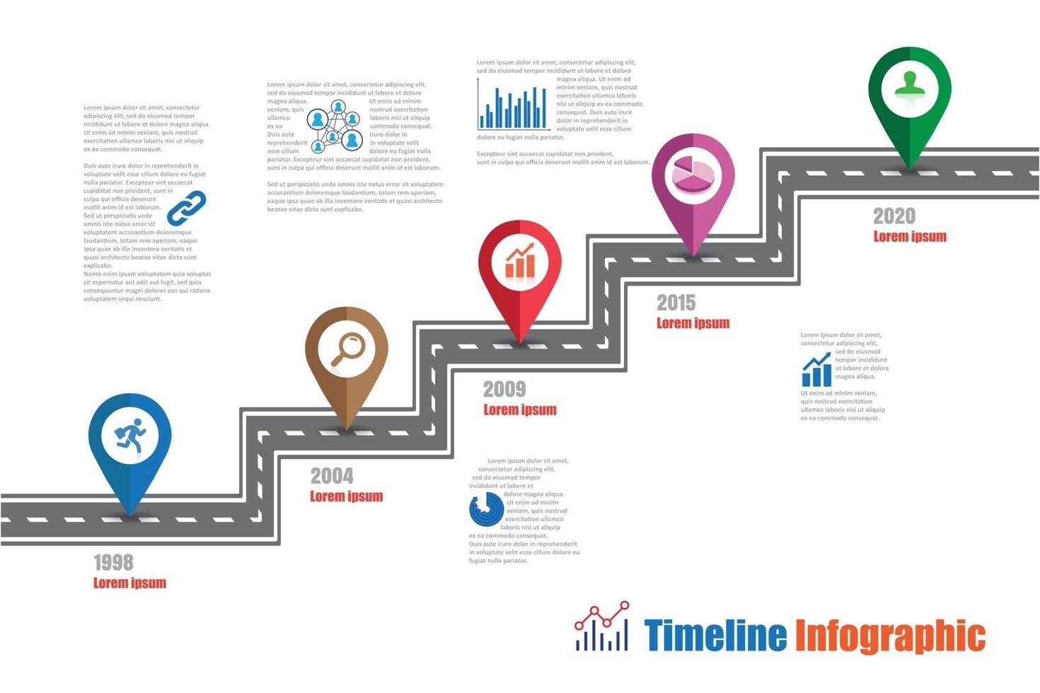 Iconos de infografía de línea de tiempo de mapa de carreteras de negocios diseñados para la plantilla de fondo abstracto. elemento diagrama moderno proceso páginas web, tecnología gráfico de presentación de datos de marketing digital vector