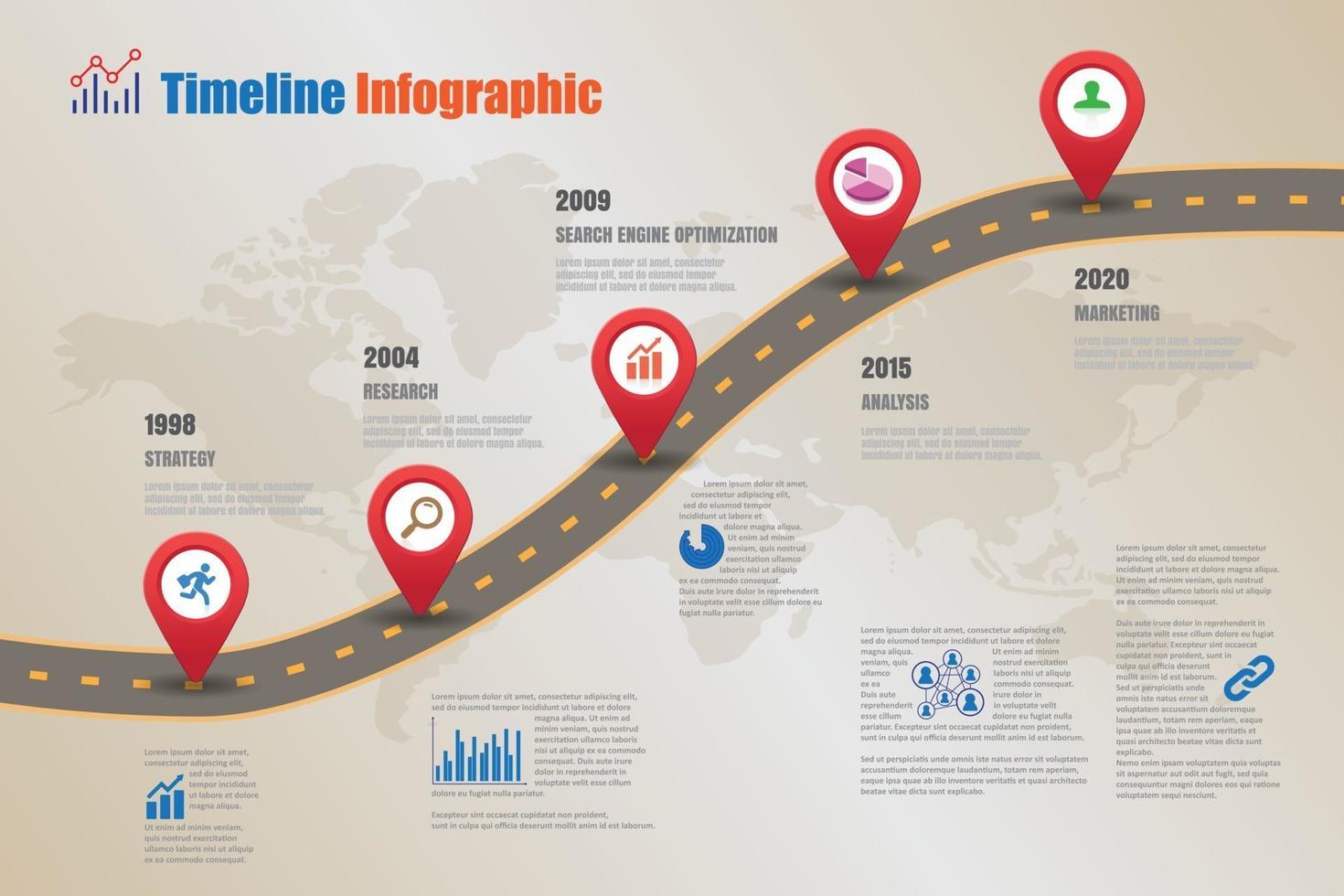 iconos de infografía de línea de tiempo de mapa de ruta de negocios diseñados para hito de plantilla de fondo abstracto. elemento diagrama moderno tecnología de proceso marketing digital presentación de datos gráfico vector