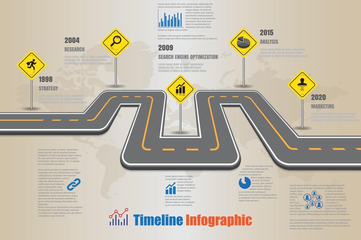 ciudad de infografía de línea de tiempo de mapa de carreteras de negocios diseñada para hito de plantilla de fondo abstracto. elemento diagrama moderno tecnología de proceso marketing digital presentación de datos gráfico vector