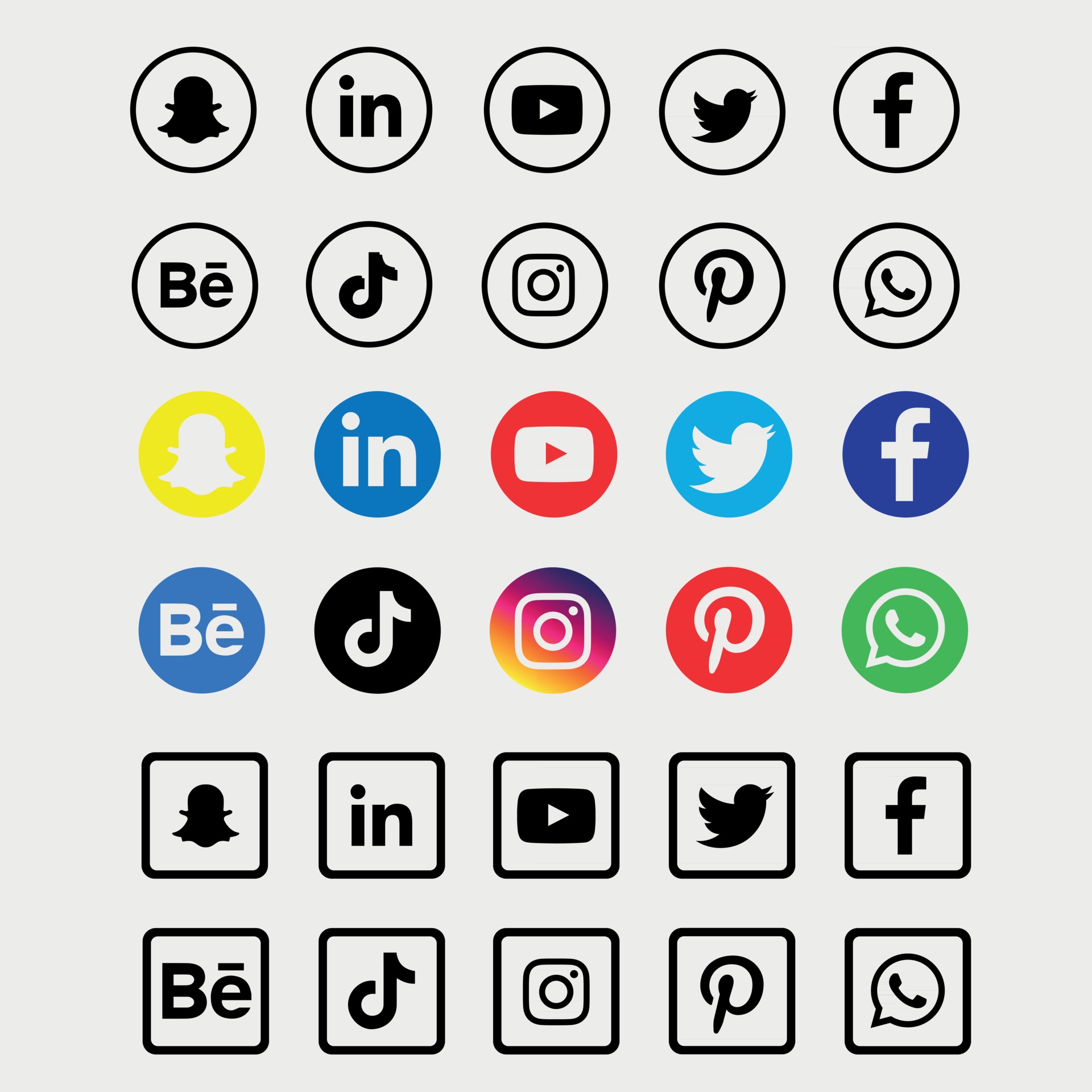 Dibujar A Mano Conjunto De Iconos De Redes Sociales Vector En | The ...