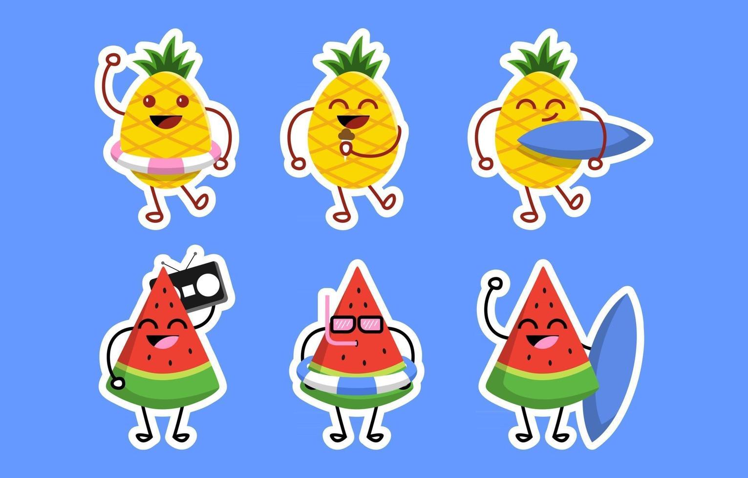 Watermelon and Pineapple Icon Set vector