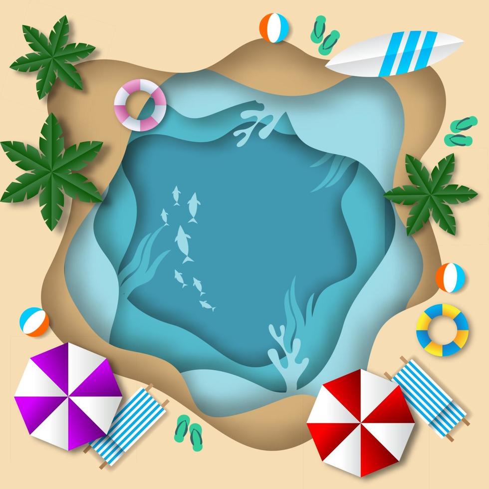 fondo de arte de papel de playa de verano vector