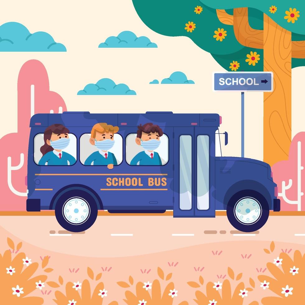 autobús escolar camino a la escuela vector