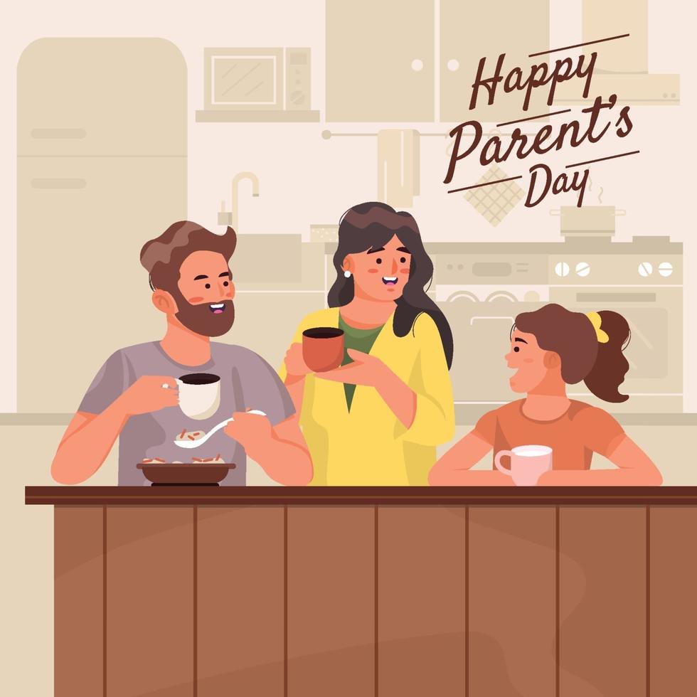 Family at the Kitchen on Parents Day vector