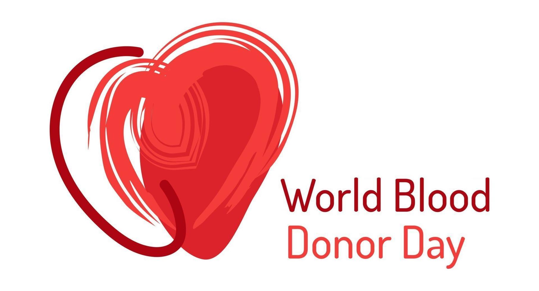 World blood donor day June 14 Doodle abstract red heart emblem Medical vector illustration