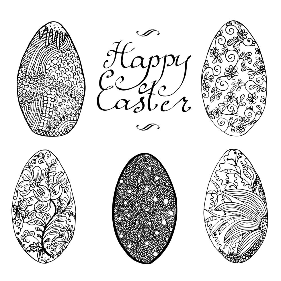 boceto dibujado a mano ornamental de huevos de pascua en vector