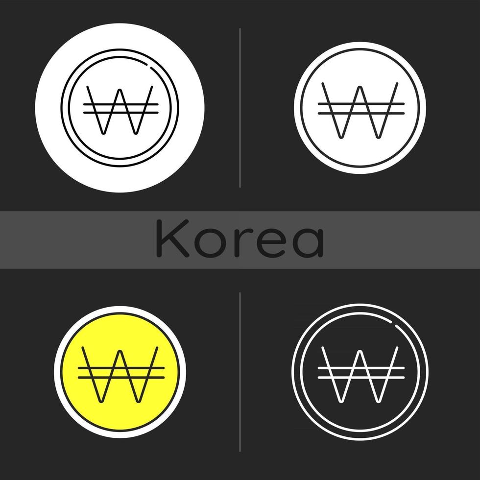 Korean won dark theme icon vector