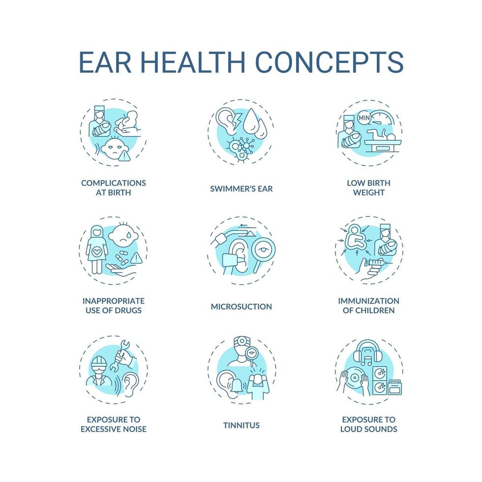 conjunto de iconos de concepto de salud del oído vector