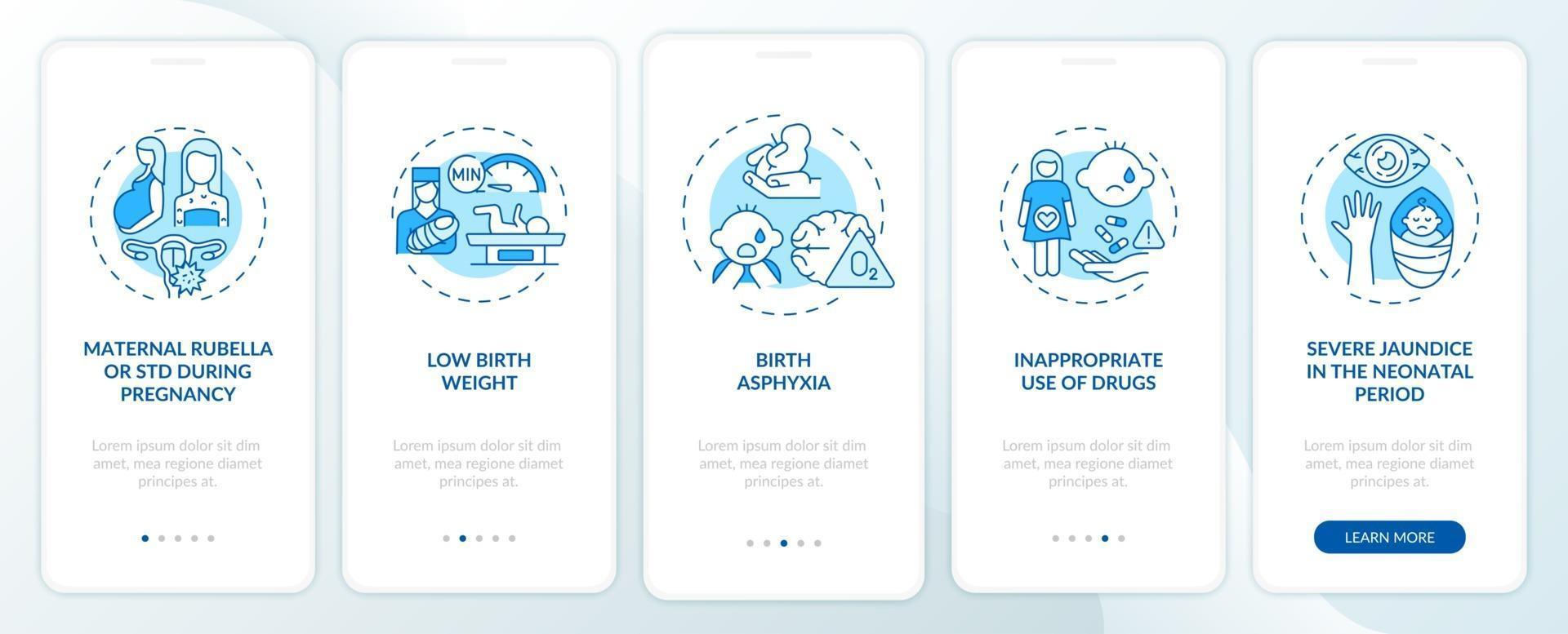 Inherited hearing impairment onboarding mobile app page screen with concepts vector