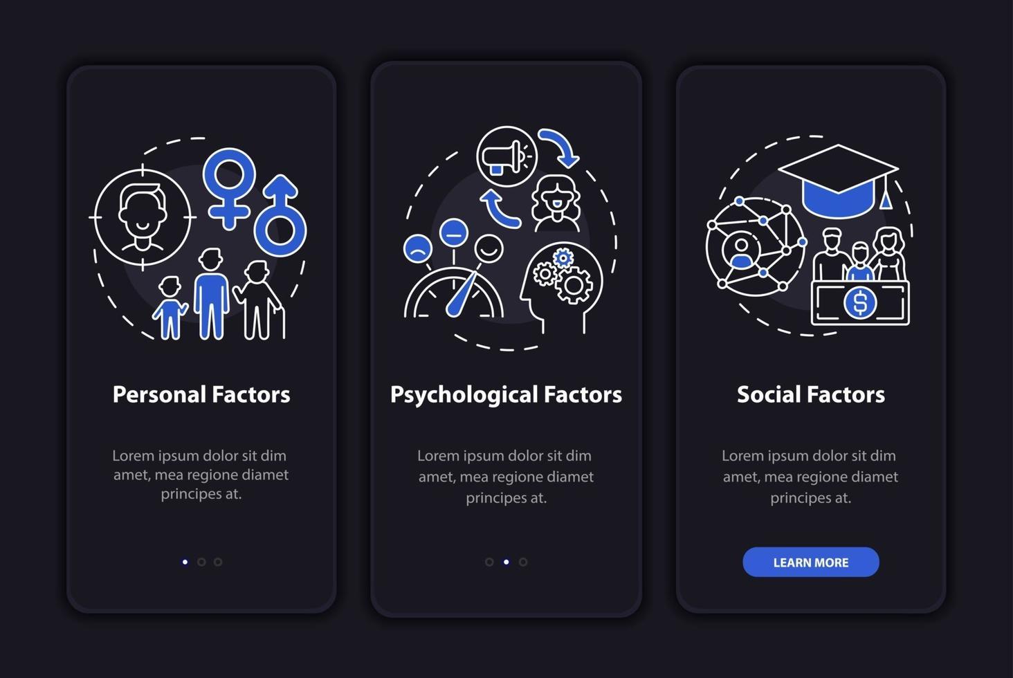 Obtaining decision factors onboarding mobile app page screen with concepts vector
