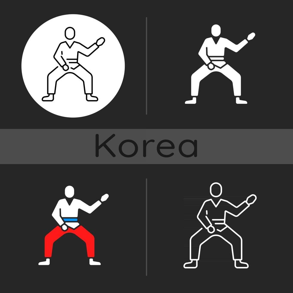 icono de tema oscuro de taekwondo vector