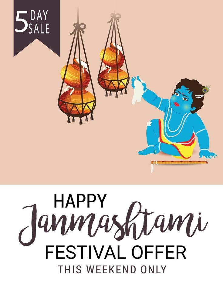 ilustración vectorial de un fondo para el festival indio de janmashtami feliz vector