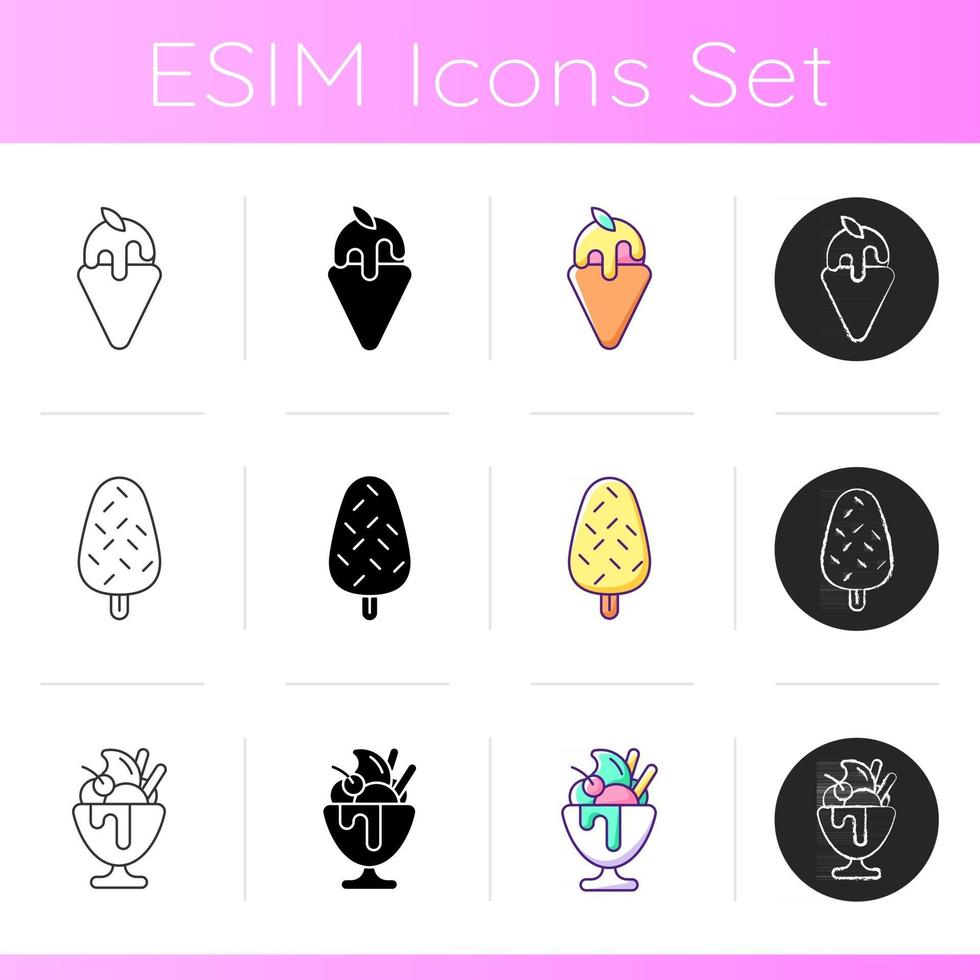 Ice cream varieties icons set vector