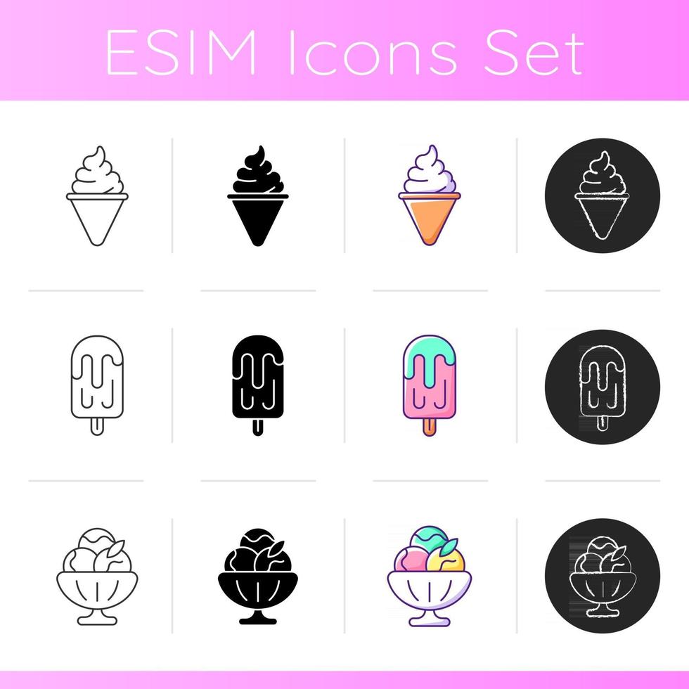 Ice cream types icons set vector