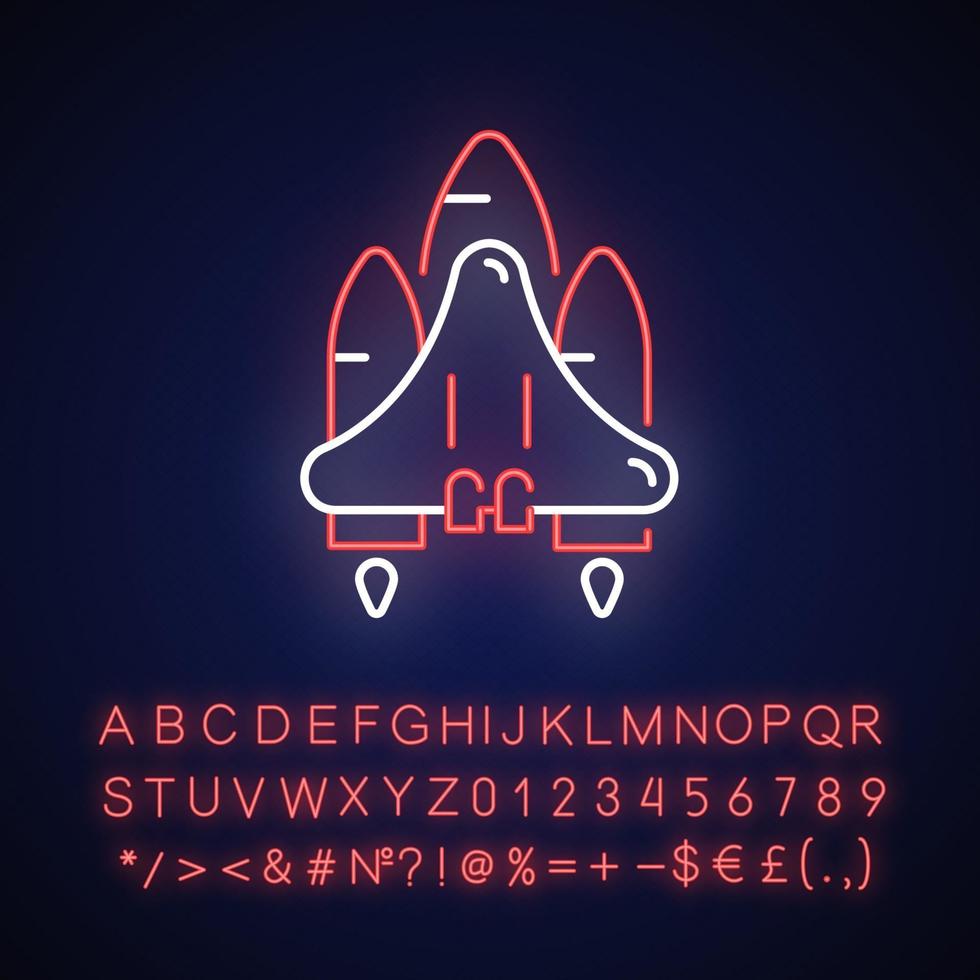 Space shuttle neon light icon vector