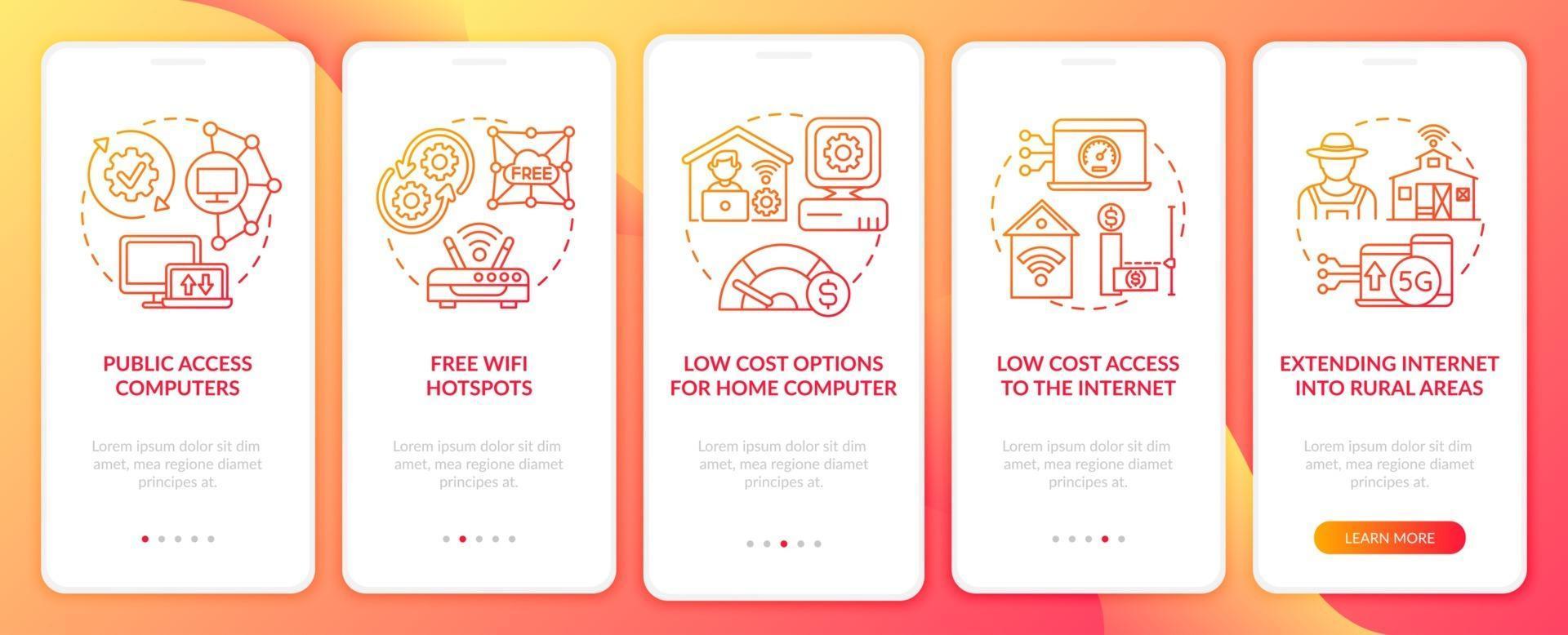 Digital inclusion measures red onboarding mobile app page screen with