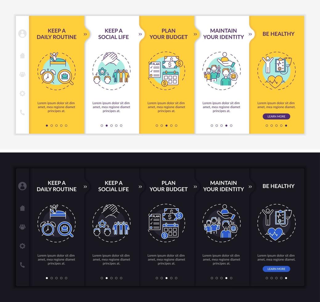 Job transition tips onboarding vector template