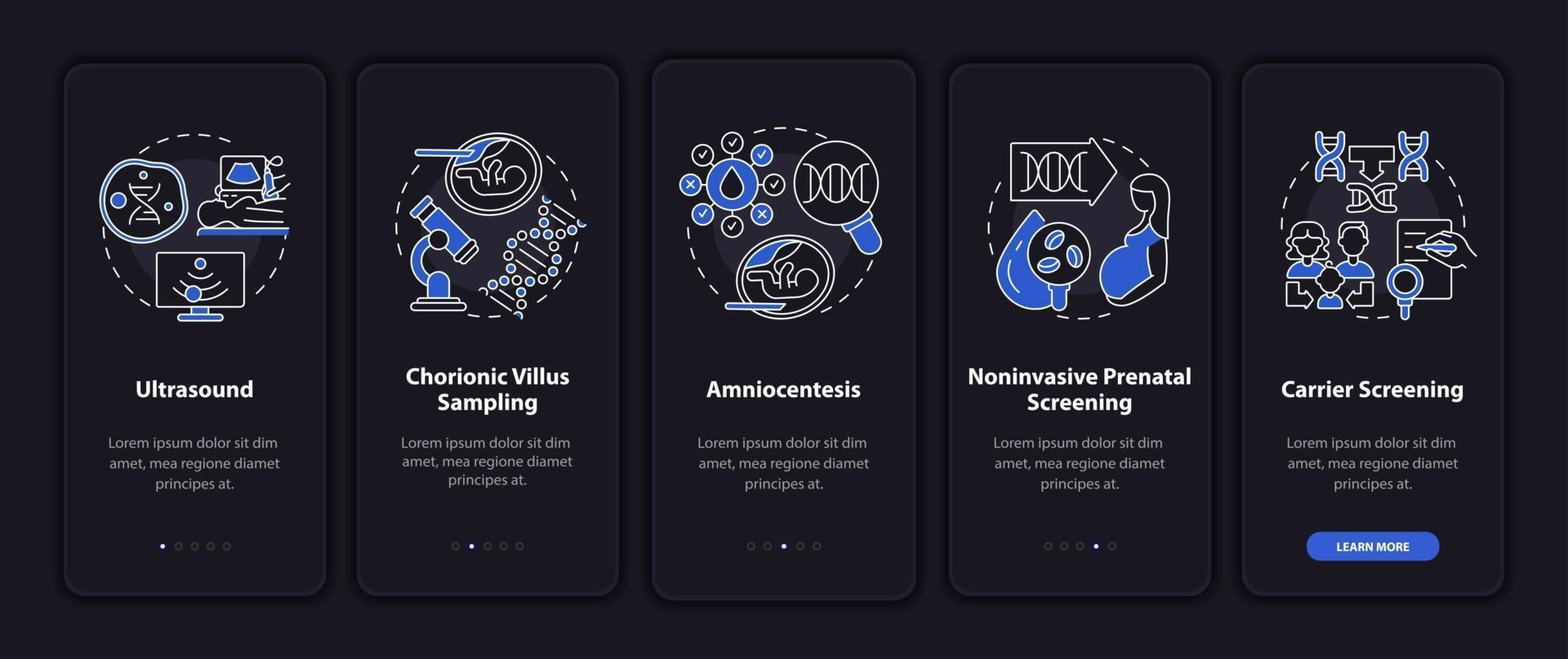 Genetic diseases testing onboarding mobile app page screen with concepts vector