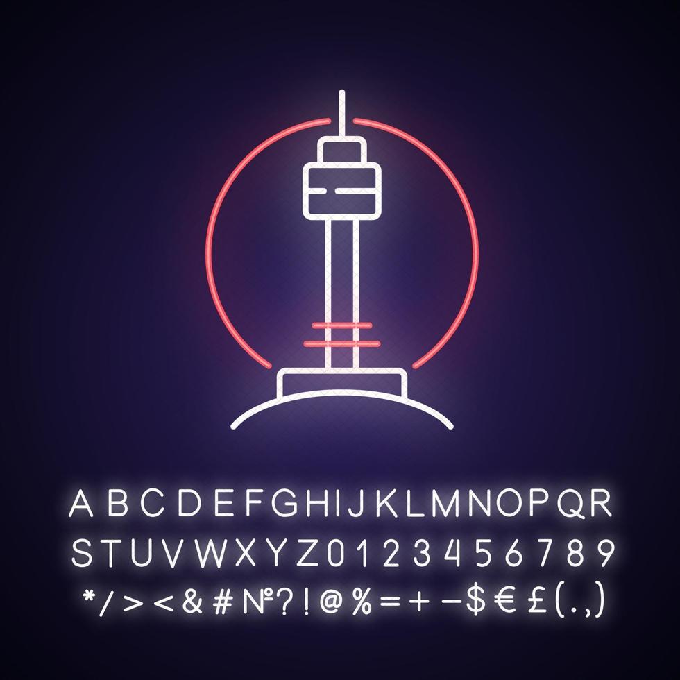 N Seoul tower neon light icon vector