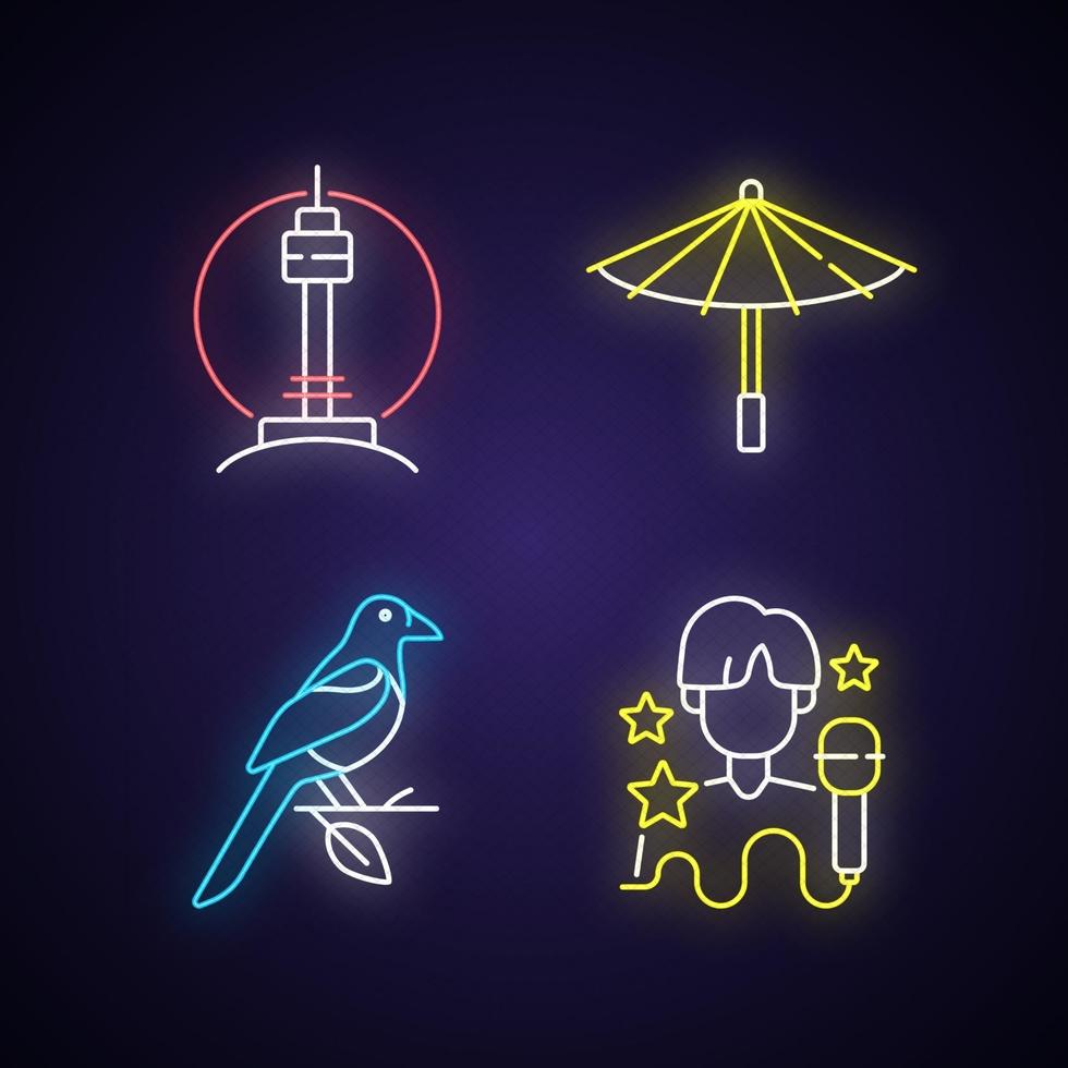 Korean traditions neon light icons set vector