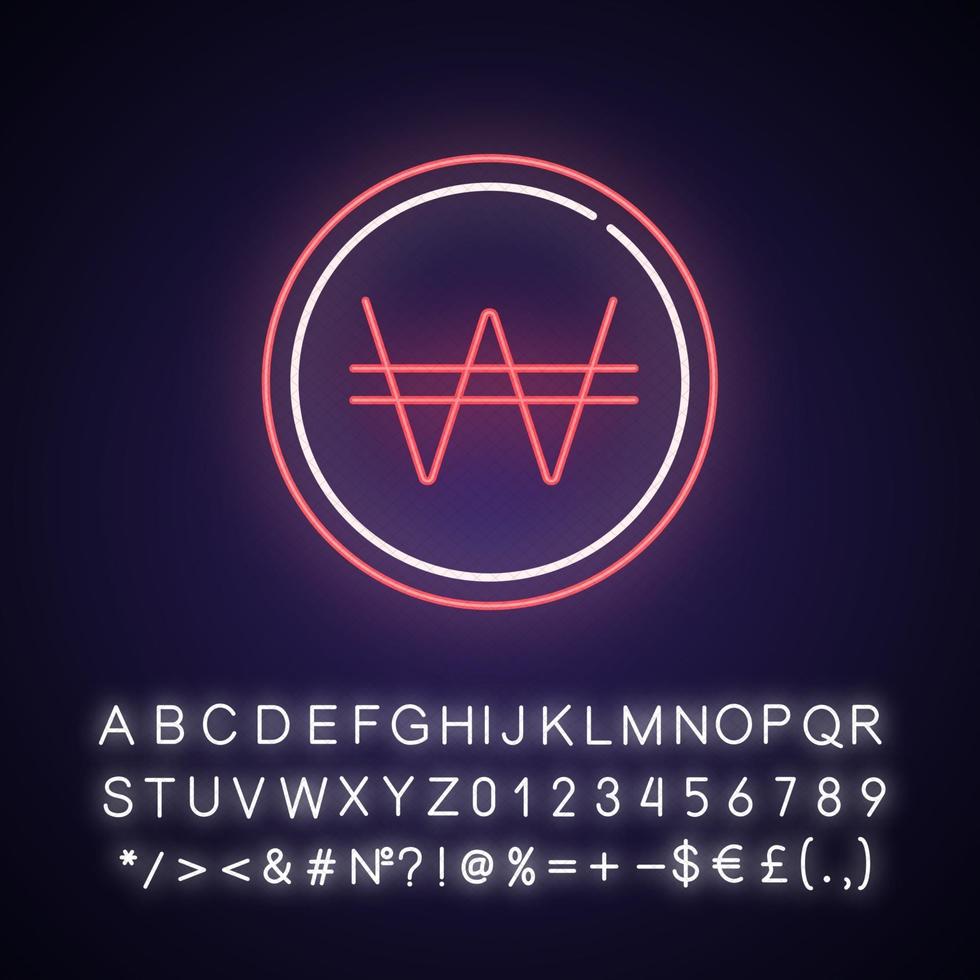 Korean won neon light icon vector